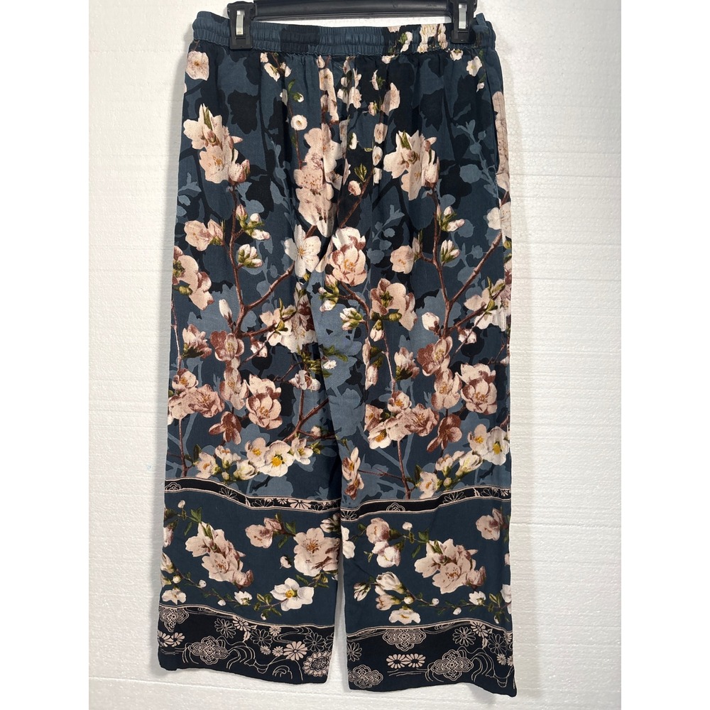Y2K Signals vintage Pants Womens Small Blue Floral Wide Leg Palazzo Drawstring - Picture 3 of 11